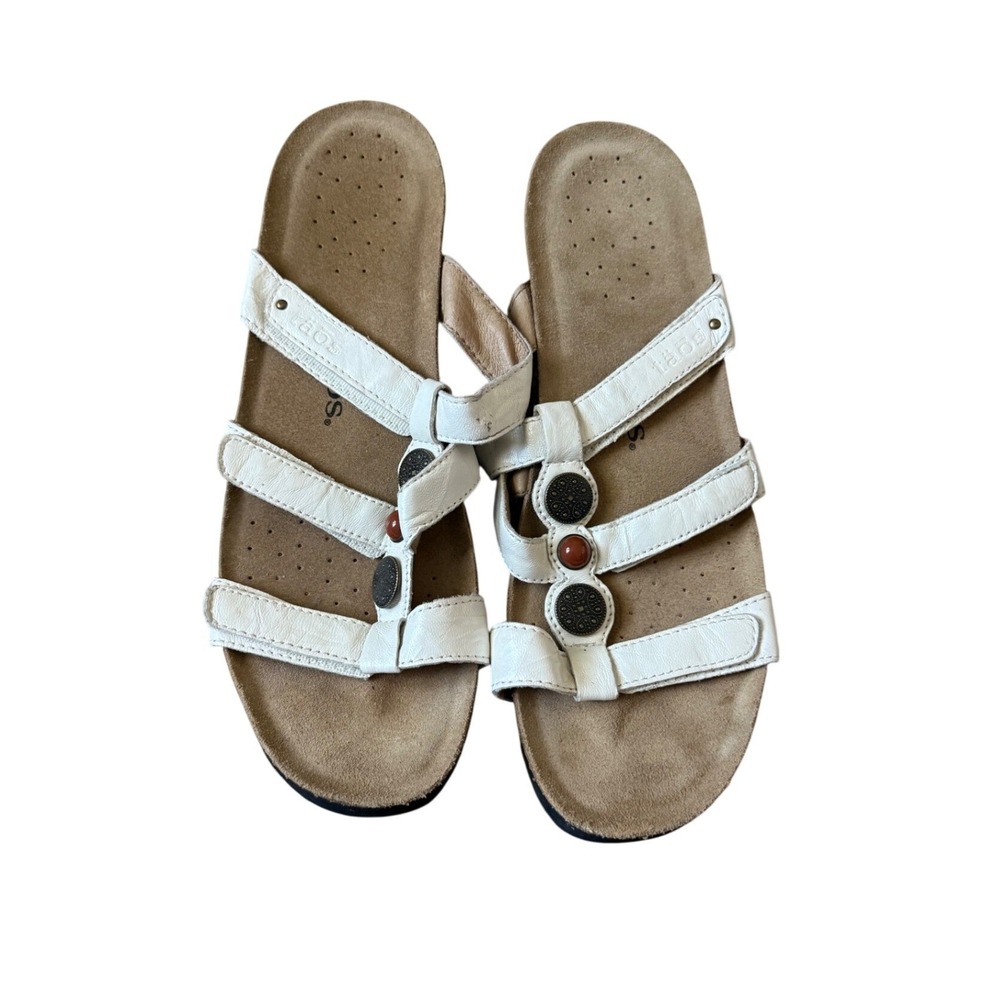 Taos White Leathe Strap Slide Sandals‎ Medallion Boho Womens Size 10.5